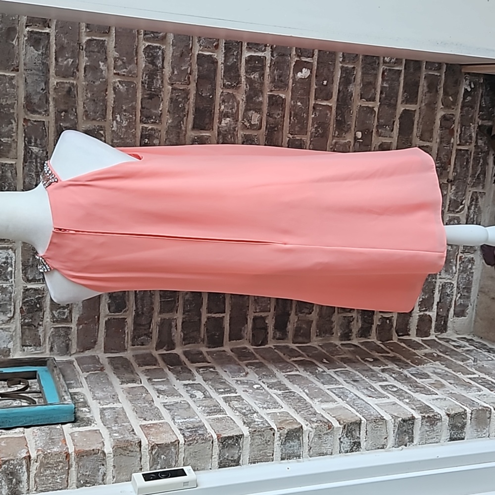 Jessica H Peach Rhinestone Flowy Draped Dress - Picture 3 of 4